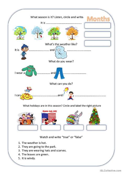 Seasons Months Weather Clothes An English Esl Worksheets Pdf And Doc