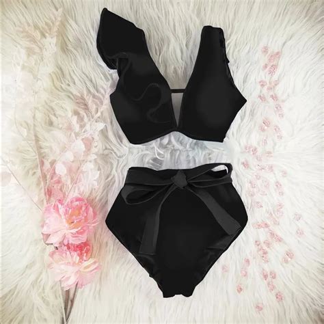 Elegant High Waisted Black Bikini Set With Bow On Luulla