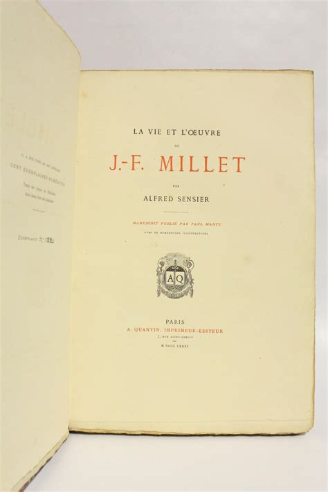 La Vie Et L Oeuvre De J F Millet By Sensier Alfred Couverture Rigide