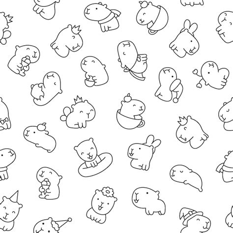 Premium Vector Cute Capybara Seamless Pattern Coloring Page