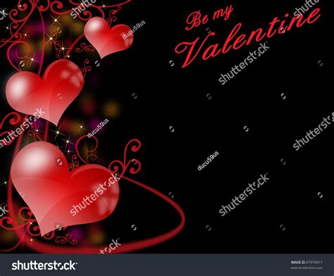 Dark Valentines Background Or Greeting Card With Glossy Red Hearts