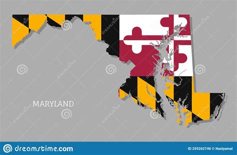 Mapa De Maryland Estado Federal De Estados Unidos Con Bandera Dentro