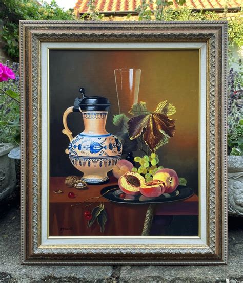 Antiques Atlas Still Life Fruit Oil Painting With Blue White Jug