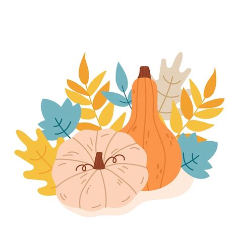 Premium Vector | Autumn cute composition with pumpkin and leaves Halloween clip art autumn ...