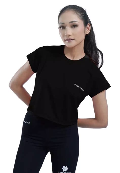 Jual Tiento Tiento Baju Olahraga Wanita Crop Top Shirt Kaos Lengan