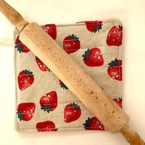 Potholder Hot Pad Trivet Thick Potholders Strawberries Etsy