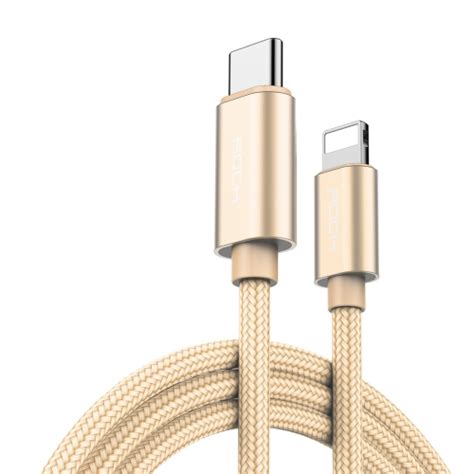 Rock M5 1m Metal Weave Style Usb C Type C To 8 Pin Data Sync Charger Cable For Iphone Ipadgold