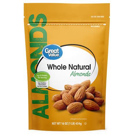 Great Value Whole Natural Almonds 16 Oz