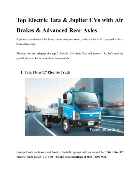 Ppt Top Electric Tata And Jupiter Cvs With Air Brakes And Advanced Rear Axles Powerpoint