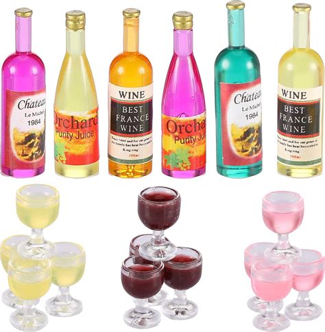 18 Pieces Dollhouse Wine Bottles Champagne Cups For Doll Miniature Wine Glasses