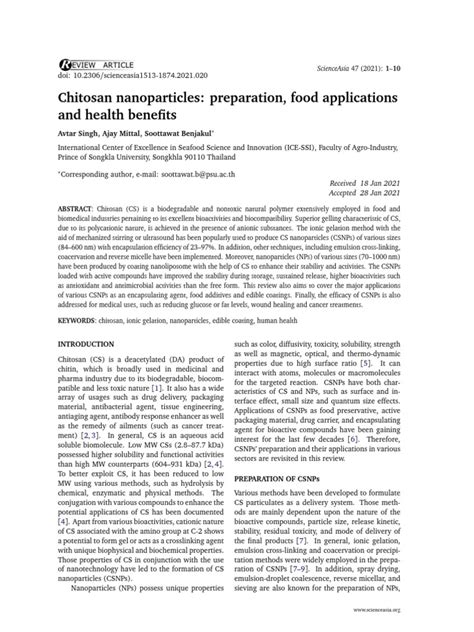 Chitosan Nanoparticles Preparation Food Applications And Health