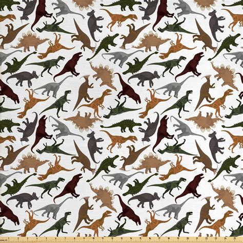 Jurassic Fabric By The Yard Pattern Dinosaurs Enormous Museum History Cartoony Illustration