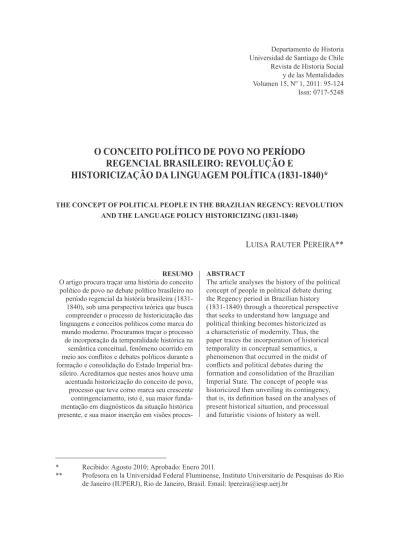 Vista De O Conceito Pol Tico De Povo No Per Odo Regencial Brasileiro