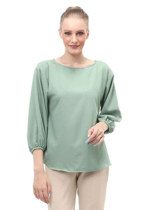 Jual Evernoon Blouse Lengan Balon Motif Solid Design Simple Regular Fit