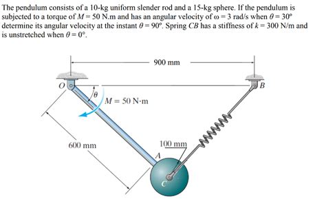 Solved The Pendulum Consists Of A 10 Kg Uniform Slender Rod Chegg