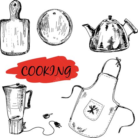 Set Of Kitchen Utensils Kitchen Accessories Hand Drawn Cook Vector