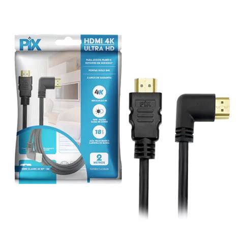 Cabo Hdmi Pix 2 0 4k Hdr Ultra Hd 19 Pinos Gold 2m Ponta 90 Graus