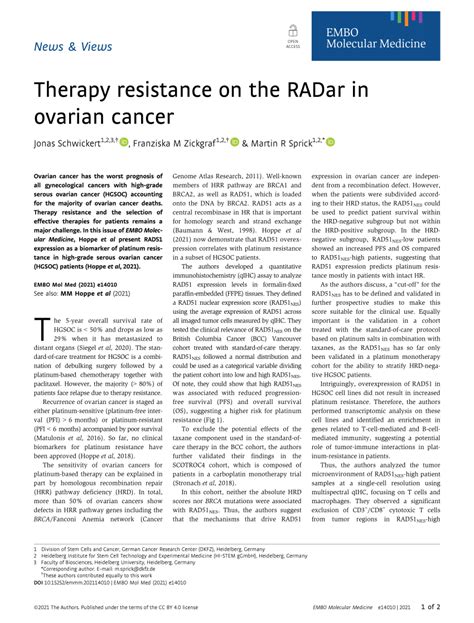 Pdf Therapy Resistance On The Radar In Ovarian Cancer