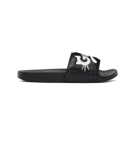 Gucci Pursuit Black Cat Leather Pool Slide Sandals 7 Gem