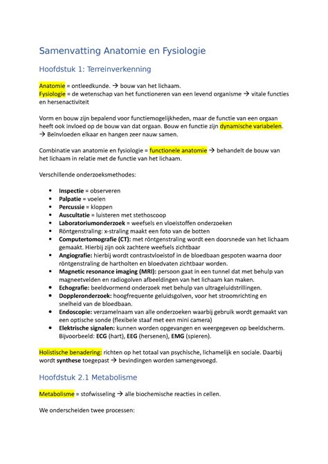 Samenvatting Mk Medische Kennis Periode 1 Anatomie En Fysiologie