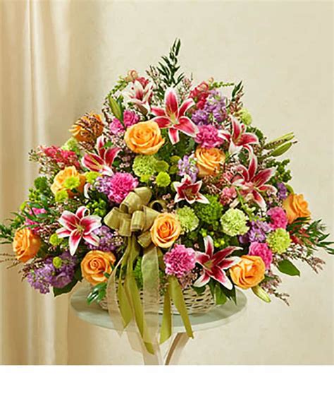 Multi Color Pastel Pedestal Basket Veldkamps Sympathy Flowers