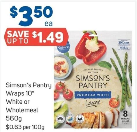 Simson S Pantry Wraps White Or Wholemeal G Offer At Foodland