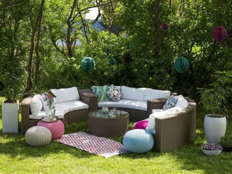 RUNDE RATTAN GARTENMÖBEL Lounge braun weiß Sitzgarnitur rund für