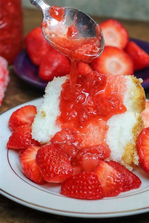 Homemade Strawberry Syrup Recipe Angel Food Cake Toppings Strawberry Angel Food Cake Cake