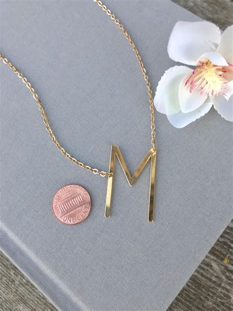 Gold Initial Necklace Letter M Necklace Alphabet Necklace - Etsy