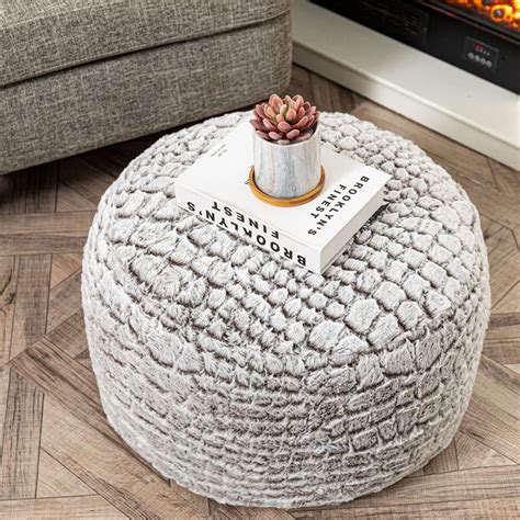 Unstuffed Fur Pouf Ottoman Foot Rest Cover Faux Fur Ottoman Cover