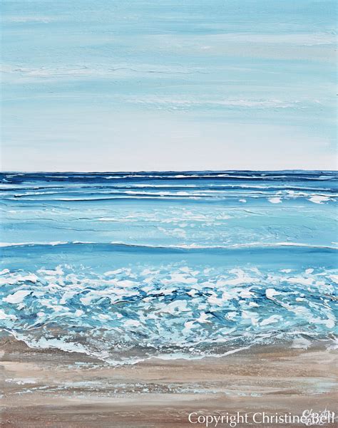 Giclee Print Abstract Beach Painting Coastal Blue White Ocean Decor