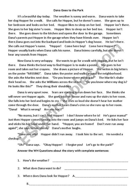 Wh Questions Reading Comprehension Esl Worksheet By Leaponover