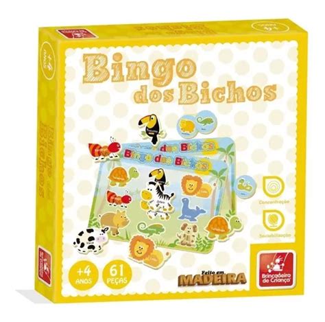 Jogo Bingo Dos Animais Brinquedo Madeira Educativo 61 Peças