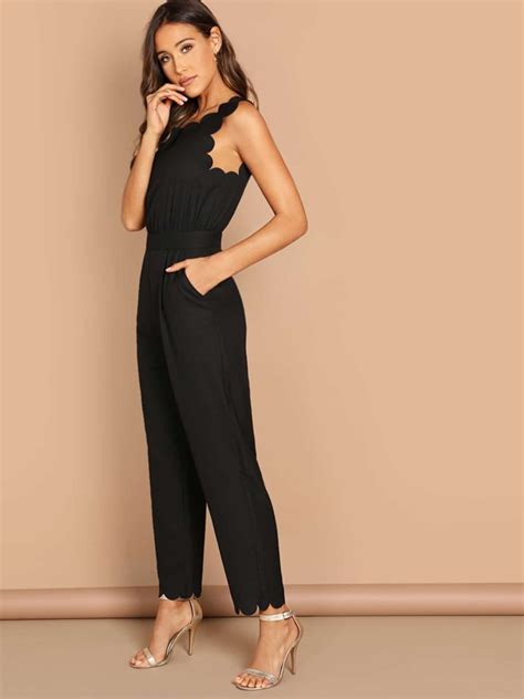 Shein Scallop Edge Solid Jumpsuit Shein Usa