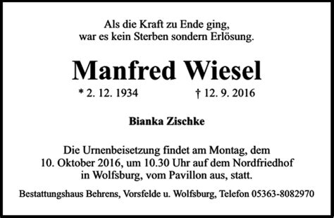 Traueranzeigen Von Manfred Wiesel Trauer Anzeigen De