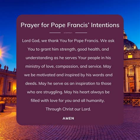 Prayer For Pope Francis Intentions