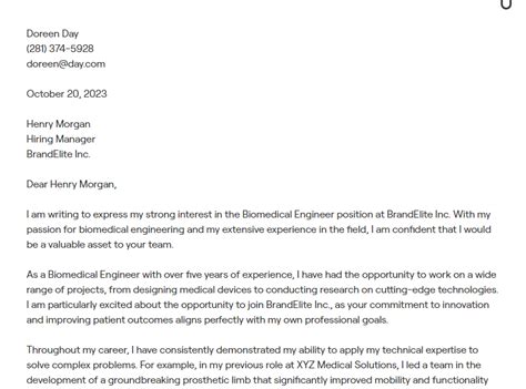 1 Biomedical Engineer Cover Letter Examples With In Depth Guidance