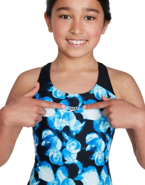 Speedo Girls Endurance Allover Splashback Swimsuit Blue Black