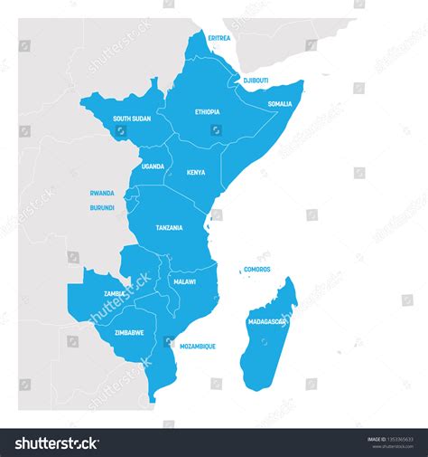 East Africa Region Map Countries Eastern Stock Vector Royalty Free