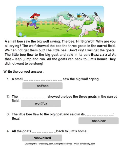 Reading Comprehension Carrot Field Worksheet Turtle Diary