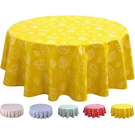 Mantel De Hule Redondo 140 Cm Hojas Amarillo Amazon Es Hogar Y Cocina