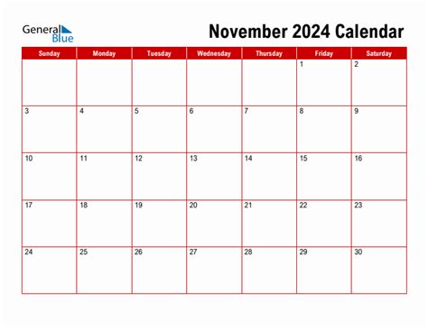 Printable Monthly Calendar With Notes November 2024