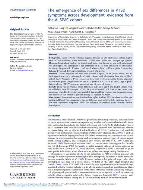 PDF The Emergence Of Sex Differences In PTSD Symptoms Across