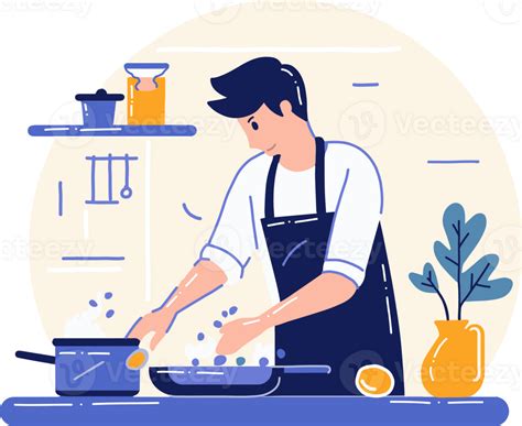 Hand Drawn Chef Cooking In The Kitchen Flat Style Illustration For Business Ideas 24508571 Png