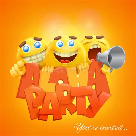 Aloha Party Banner Template with Yellow Emoji Smiley Faces Characters ...