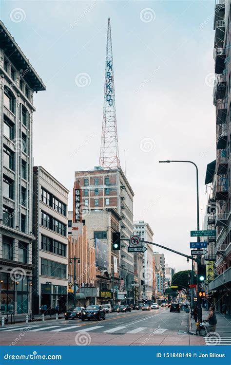 Buildings Along Broadway In Downtown Los Angeles California Editorial