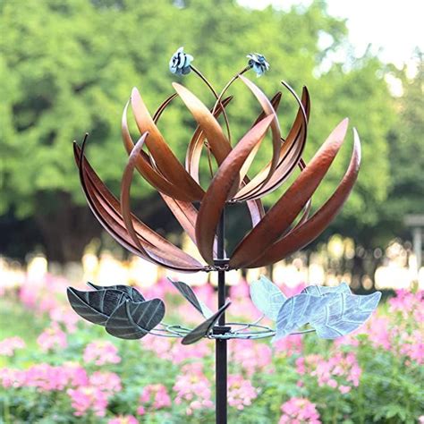 3D Kinetic Lotus Garden Wind Spinner, 24" Wide, 84" High 360 Degrees ...