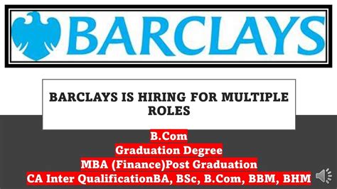 Barclays Is Hiring For Multiple Roles Barclays Recruitment Finance