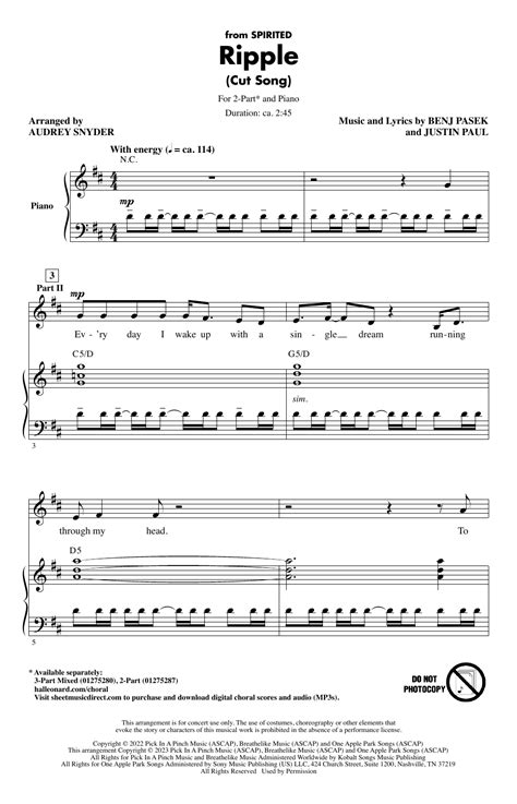 Ripple Cut Song From Spirited Arr Audrey Snyder By Pasek And Paul Sheet Music For 2 Part