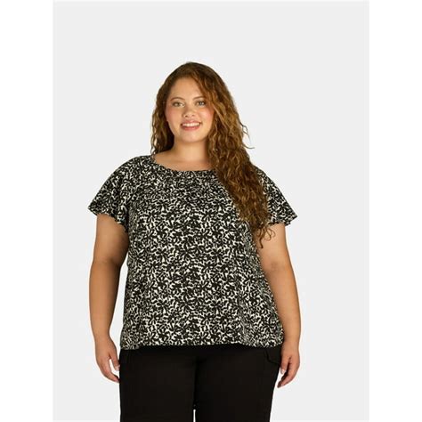 Terra And Sky Womens Plus Size Printed Flutter Sleeve Top Sizes 0x 4x